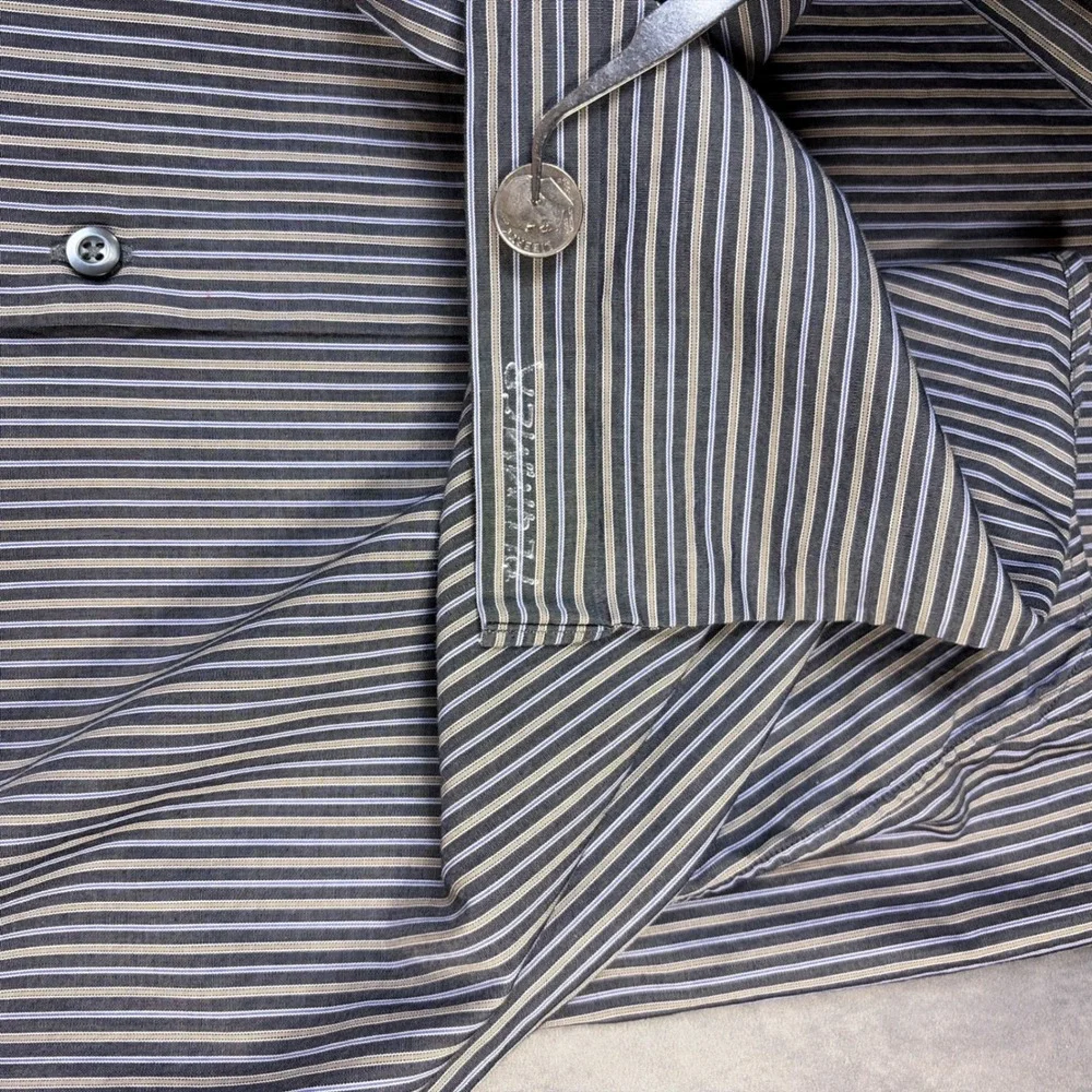 Banana Republic Button Down Shirt Mens L Grey Striped Slim Fit Italian Fabric